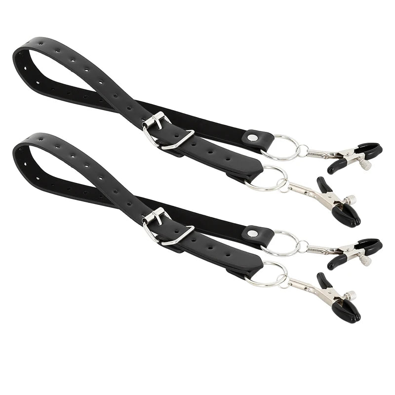 Black Leather Strap Harness Nipple Clamps Bdsm Slave Fetish Bondage Restraints Labia Clips Erotic Accessories Sextoys