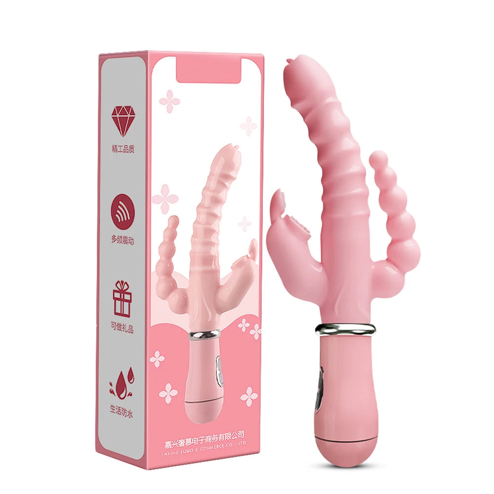 LicklIp 3 In 1 Dildo Rabbit Vibrator Tongue Licking Double Rod Masturbation Anal Clit Vibrator Sex Toys for Women