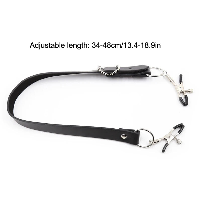 Black Leather Strap Harness Nipple Clamps Bdsm Slave Fetish Bondage Restraints Labia Clips Erotic Accessories Sextoys