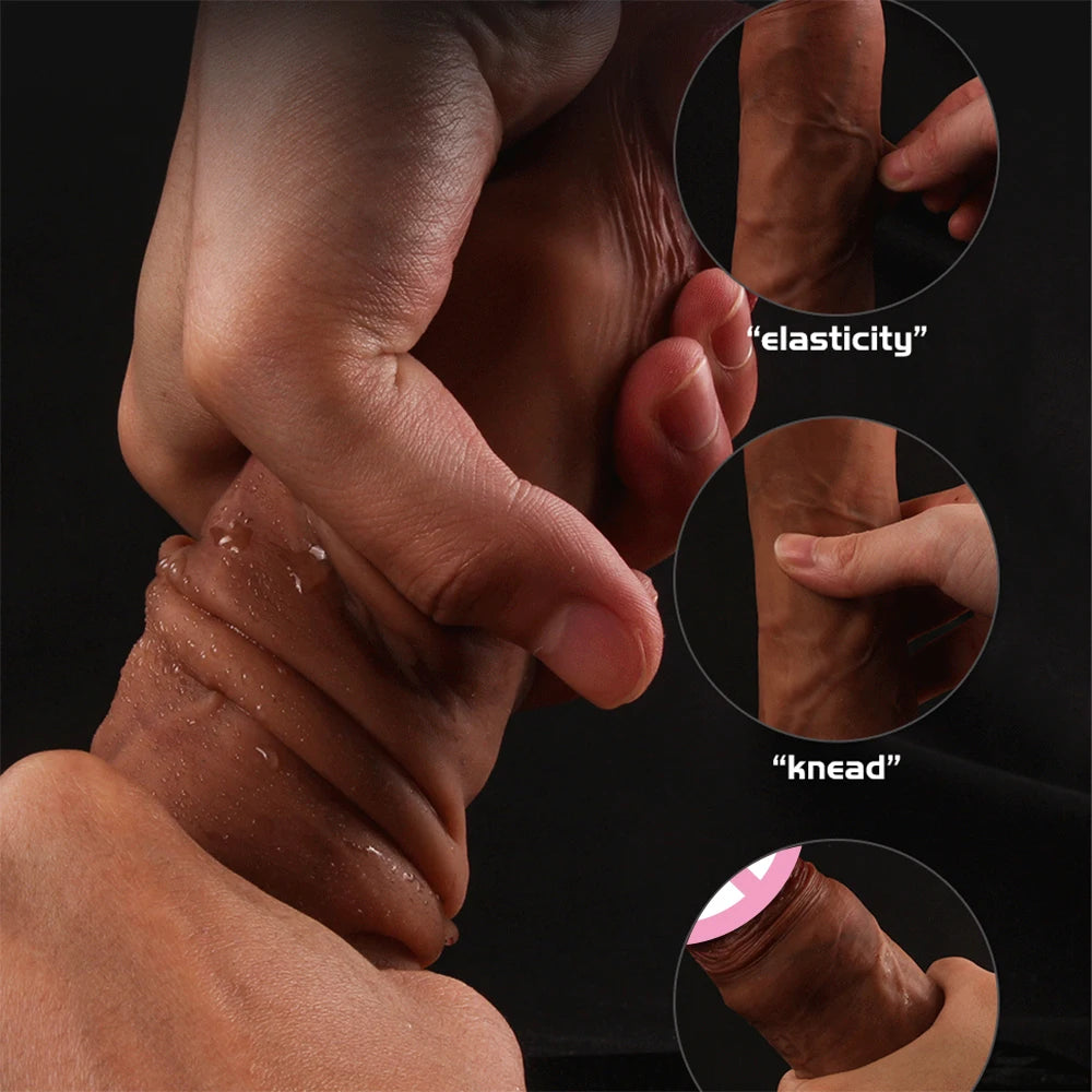 7.87inch Realistic Movable Foreskin Dildo for Women Sex Toy Silicone Penis Female Vagina Masturbator Strong Suction Cup Big Dick