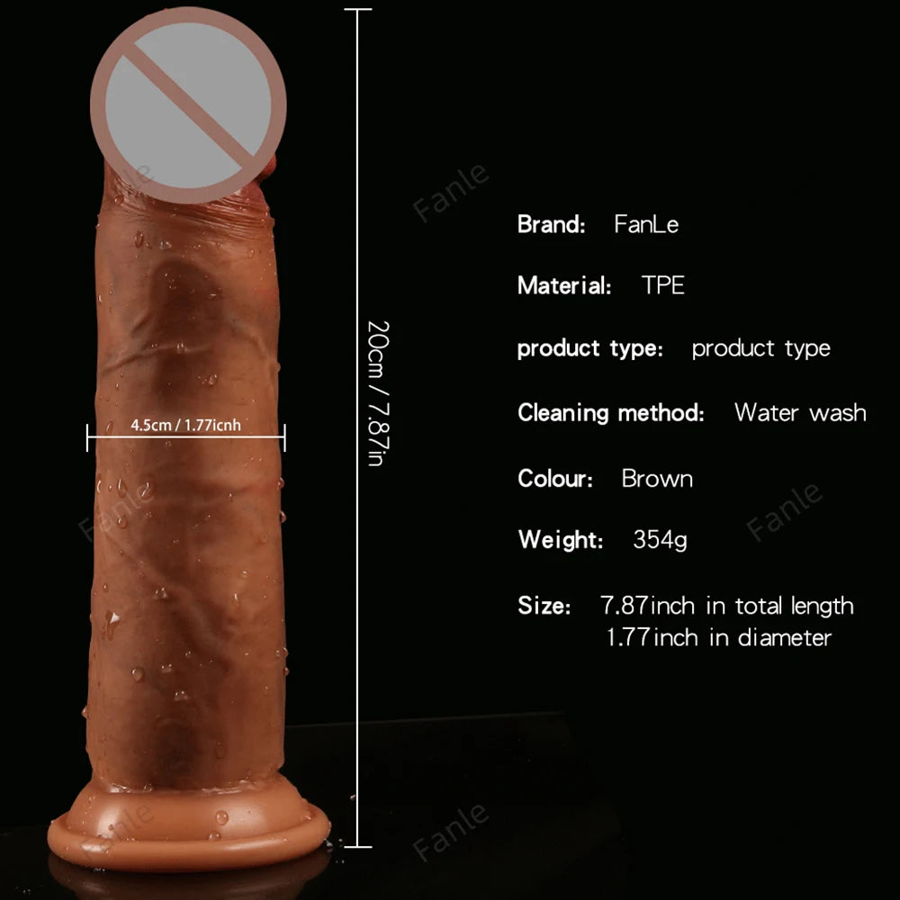 7.87inch Realistic Movable Foreskin Dildo for Women Sex Toy Silicone Penis Female Vagina Masturbator Strong Suction Cup Big Dick