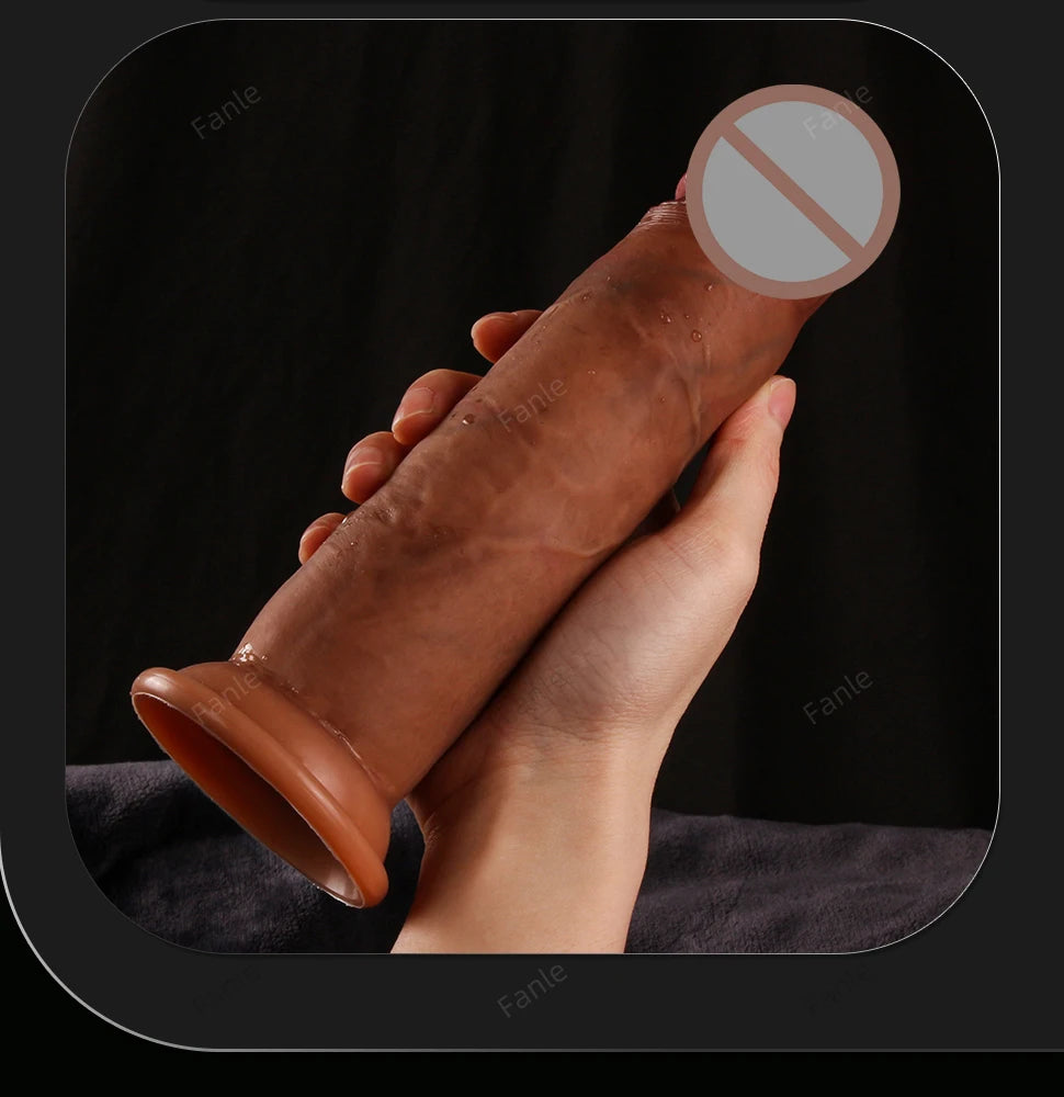 7.87inch Realistic Movable Foreskin Dildo for Women Sex Toy Silicone Penis Female Vagina Masturbator Strong Suction Cup Big Dick